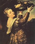 TIZIANO Vecellio Girl with a Basket of Fruits (Lavinia) r oil painting reproduction